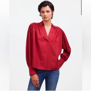 NWT Madewell Claret Red Easy Long Sleeve Popover Shirt